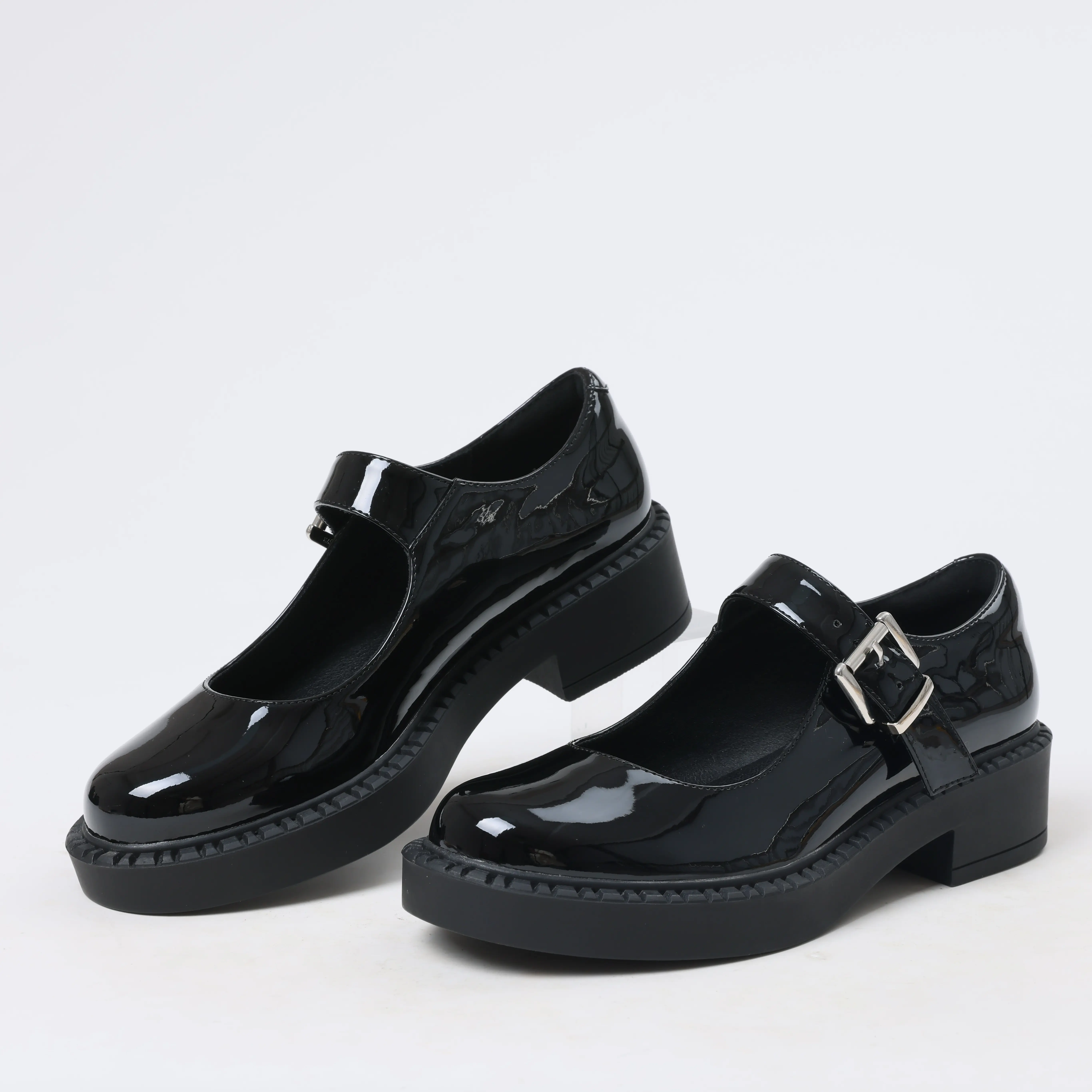 Women's Mary Jane Shoes Platform Thick Heel Dress Shoes Black Patent Flatform Classy