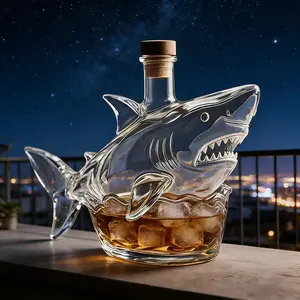 Shark Whiskey Bottle - Creative Whiskey Bottle - - Compact portable whiskey set, suitable for family gatherings and outdoor parties - Art sculpture, exquisite glass bottle decoration, romantic Christmas gift for couples, men's gi