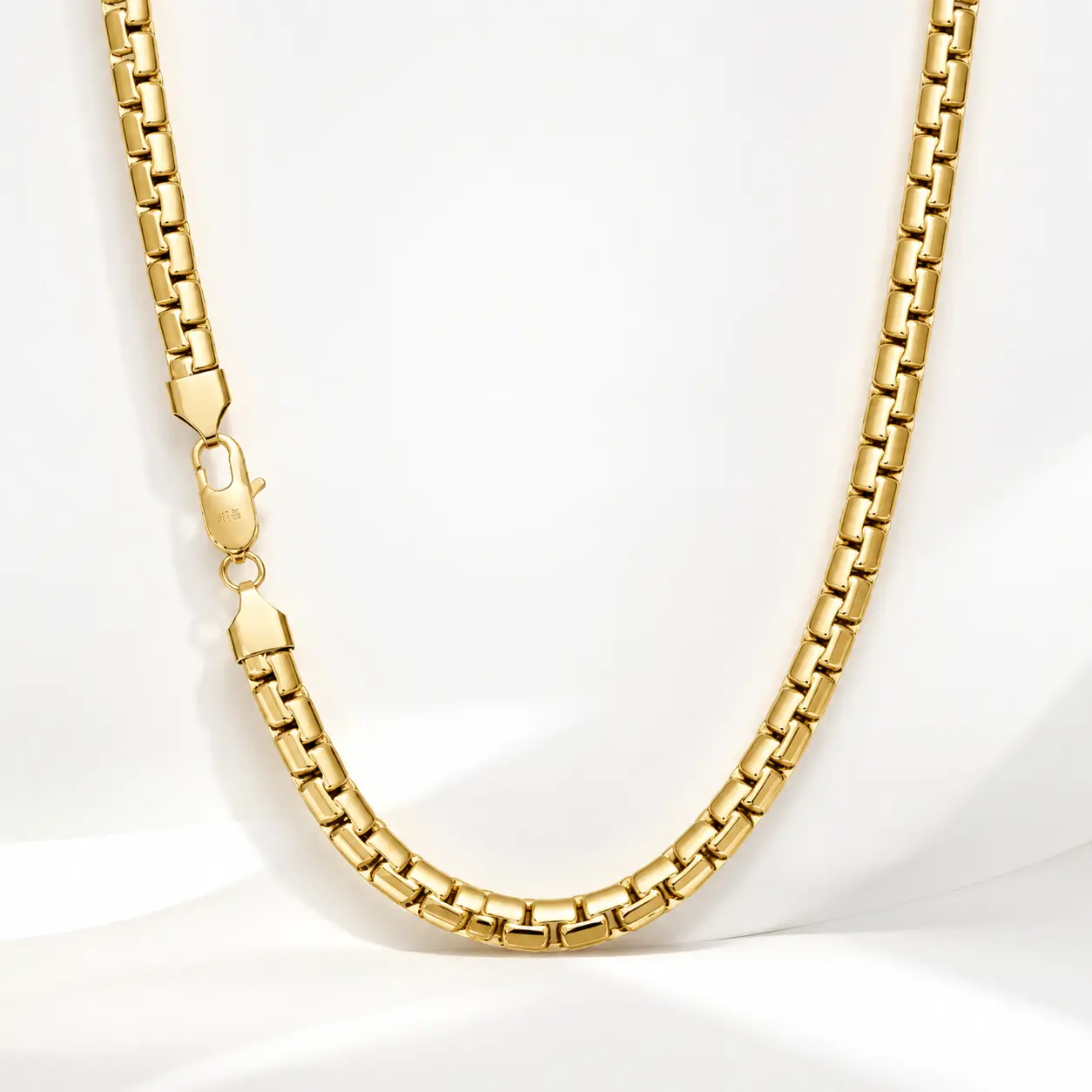 14K Gold Plated 7mm Box Chain Necklace for Men & Women, Waterproof Flat Box Link Chain, Hypoallergenic Fashion Jewelry Gift anniversary campaign day memorial statement faith cross necklace multicolor dainty exquisite practical set match daily daughter