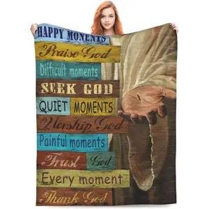 Christian Religious Bible Verse Scripture Prayer Jesus Thank God Fleece Blanket, Warm Couch Bed Blanket for Men Women, Gift & Living Room Decor Textile Soft Furnishing