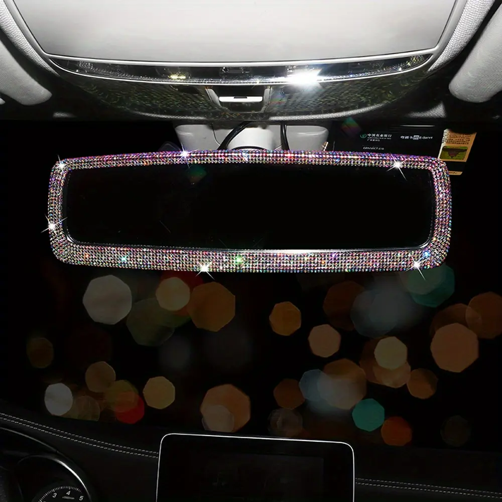Shimmering Water-Drop Diamond Mirror, Car Rearview Mirror Interior Accessory, Rearview Protection Cover, Interior Kit