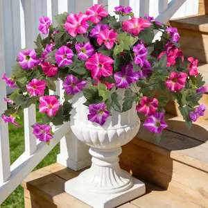 Artificial Fake  Plants for Outdoor Decoration, 2PCS Faux Petunias Silk  UV Resistant No Fade Floral for Home Outside Garden Balcony Yard Porch Realistic Indoor Decor (Fuchsia Lotus)