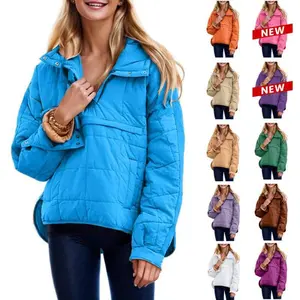 Women's oversized hooded down jacket with quilted lightweight winter warmth pullover with padding hooded jacket can be paired with raincoat