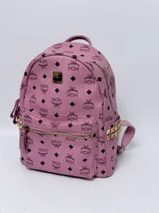 Pre-owned MCM Visetos coated canvas + leather trim Backpacks Stark Medium Backpack Pink Visetos JC147MCM