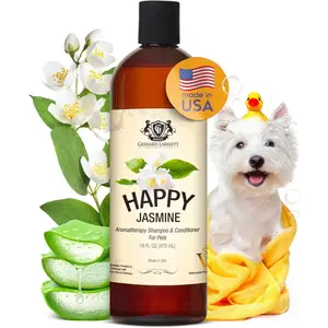 16oz Hypoallergenic Dog Shampoo and Conditioner Itchy Sensitive Skin Relief for Smelly Dogs Happy Jasmine Aloe Vera & Oatmeal Puppy Soap