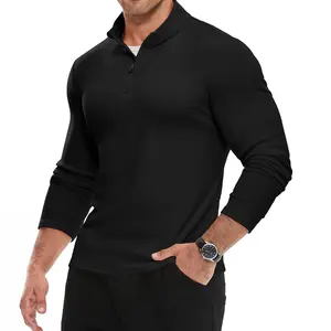 JMIERR Men's 2026 Casual Quarter Zip Pullover Sweatshirts Stretch Fall Polo Plush Long Sleeve Shirt Comfy Underwear