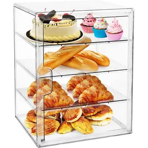 Pastry Display Case,Bread Box for Kitchen Countertop,4-Layer Adjustable BreadBox, Large Capacity Bread Box for -baked Breads,Muffins,Bagel Storage Container, Bread Holder