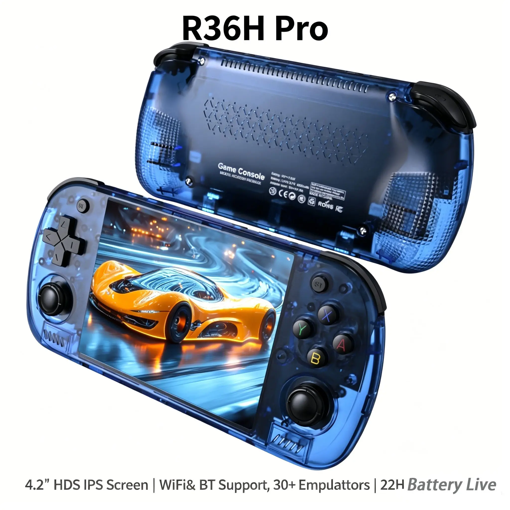 R36h Pro Max Handheld Game Console, 4.2 Inch HD IPS Display, Wireless Network & Ble Support, over 30 Emulators Included, Compact