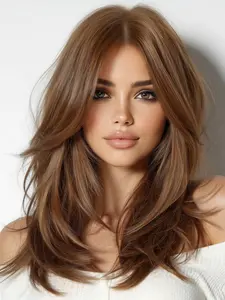 13x6 Synthetic Lace Front Wig, Straight Highlights, Medium Length, Heat Resistant Fiber, Daily Wear, Festive Parties, Women, Straight Hair Wig
