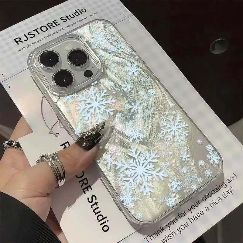Christmas Snowflake Pattern Shockproof Smartphone Casing - Full Coverage Handheld Device Protection for iPhone 17 Pro Max/17 Air/16 Pro Max/15/14/13/12/11, Galaxy S23 Plus/S24 FE/S25 Ultra, Drop-Proof, Ideal Gift Accessory