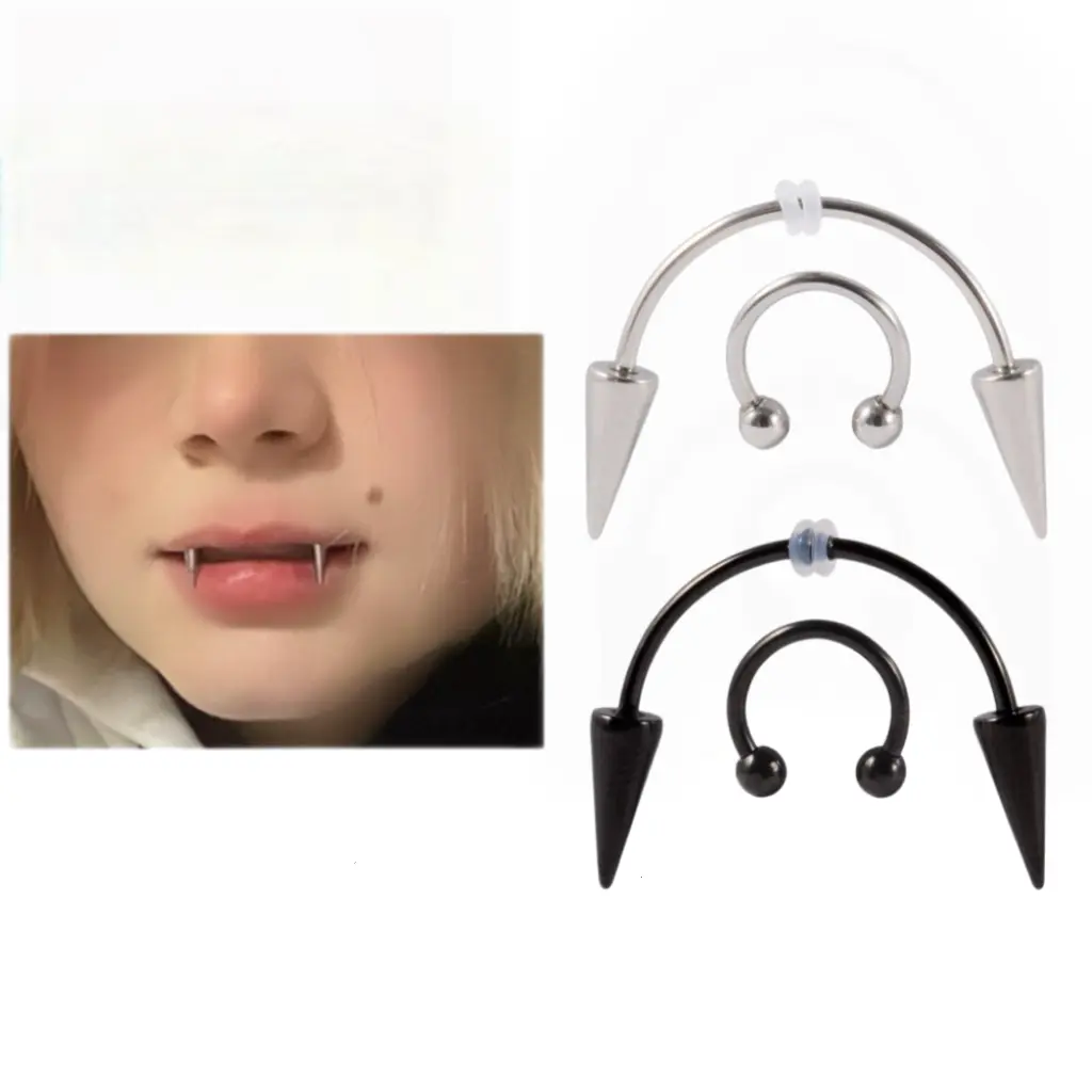 2pcs 16G Smiley Horseshoes Surgical Steel Lip Piercings Unisex Smiley Piercings with Spike and ball External Ear Piercings