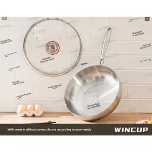 Food Grade 316 Stainless Steel Deep Frying Pan Non-Stick Induction Cookware No Coating with Lid Skillet for Home Kitchen