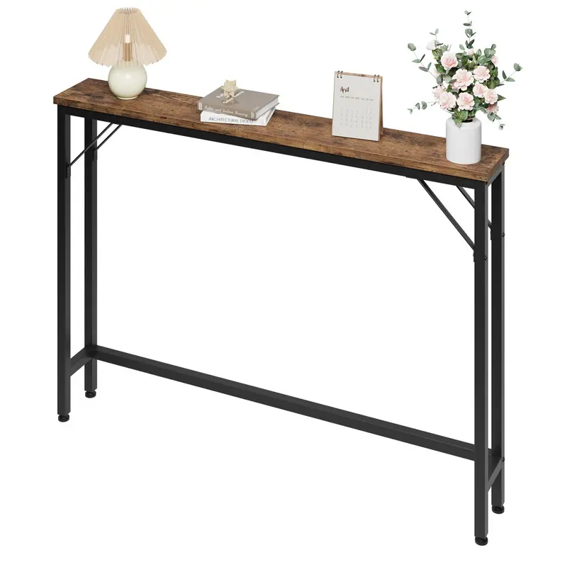 Garvee Brown 5.9" Narrow Sofa Table, Skinny Console Table with Storage, Slim Behind Couch Table for Living Room, Entryway, Hallway, Foyer
