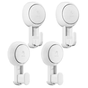 TAILI 4 Pack Powerful Suction Cup Shower Hooks for Towel, Loofah, 360° Rotatable Damage-free Hanging Versatile Wall Hooks for Inside Bathroom, Decoration, Removable Suction Holders, Easy to Use, White