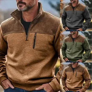 Men's Casual Jacket Fleece Sweatshirt Pullover Contrasting Color Zipper Shirt napoleon jacket outfits leather super puff classy outfit winter men men's fall red poncho denim stray suede jackets for vintage live autumn and coat Long Sleeve Brown