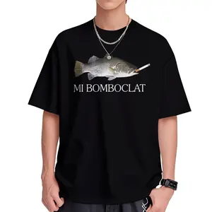 Men's Funny "Bomb Defusing Fish" Graphic T-Shirt - Vintage Harajuku Style Short-Sleeve Tee with "Mi Bomboclat" Print, Black Casual Streetwear for Relaxed Outfits