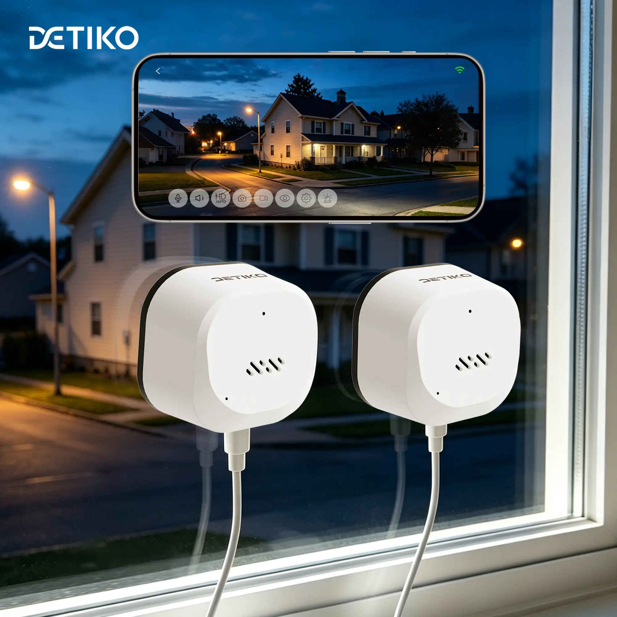 DETIKO Micro 2K WiFi Window Security Camera, AI Person & Motion Detection, Dual-Band 2.4GHz/5GHz Indoor Camera, Full Color Night Vision Through Glass, Magnetic No-Drill Install, 24/7 Recording, Local Cloud Storage, SD Card Support,Family Sharing,911 Alert