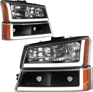 YITAMOTOR Headlight with LED DRL Compatible with 2003 2004 2005 2006 Chevy Avalanche Silverado 1500 1500HD 2500 2500HD 3500/2007 Chevrolet Silverado Classic Pickup Headlamp Black Housing 1 Set
