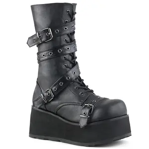Demonia Men's Trashville-205 Black Vegan Leather Ankle Boots with 3 1/4" Platform & Full Inner Side Zipper for Casual Goth Punk Style