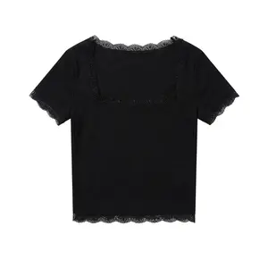 FDR Lace Trim Flared Set Low Rise Slim Fit Curve Enhancing Elastic Comfort for Y2K Coquette Look Breathable Casual Top summerwins