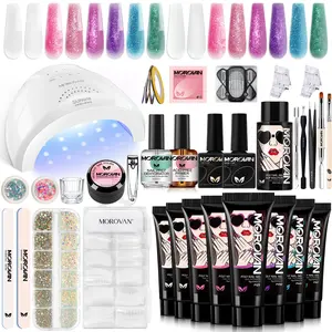 Halloween Special! Morovan Poly Gel Nail Kit – 8Colors + 48W UV Lamp, Perfect for Beginners & Pros Manicure Multicolored Gemstones