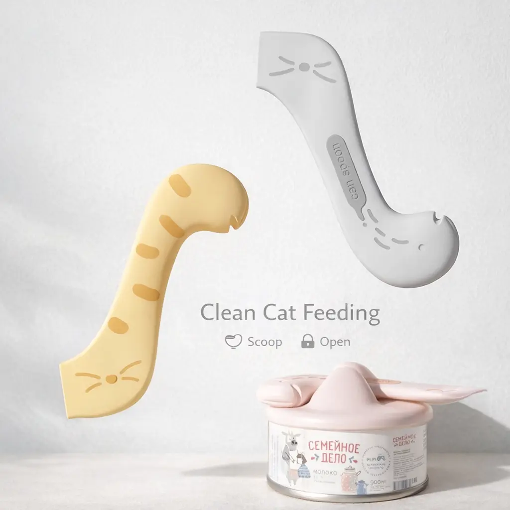2-in-1 Cat Food Can Sealing Lid & Scoop, Silicone Cat Can Cover with Spoon, Fresh Keeping Seal for Wet Cat Food, Fits Standard Pet Food Cans, Reusable Airtight Lid for Cat & Dog Food Storage, Easy Feeding Tool, Leakproof, Dishwasher Safe