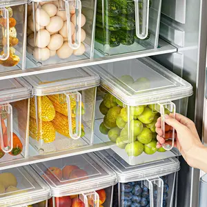 3 Pack Clear Airtight Food Storage Container with Handle Lids, Thick Stackable Fridge Organizer Bins Freezer Safe for Fruit Vegetable Meal Prep Kitchen Pantry Storage