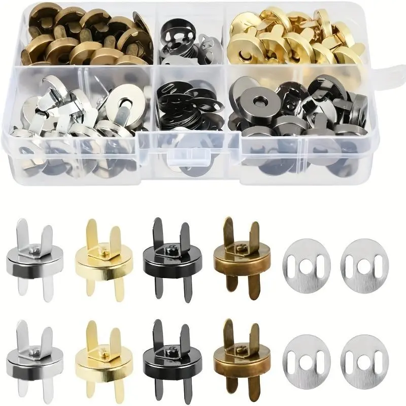 40 Sets 14mm Magnetic Button Clasps Snaps Fastener Clasps Craft Sewing Buttons Knitting Buttons Sets For Sewing, Craft, Purses, Bags, Clothes, Leather, 4 Colors