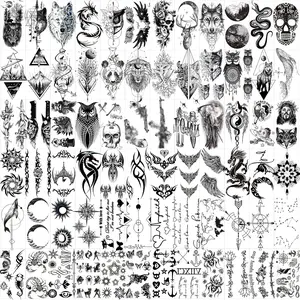 72 Sheets Tiny Temporary Tattoos Stickers, Fake Tattoos That Look Real And Last Long, Halloween Tattoos Include Black Scary Wolf Lion Tiger Skeleton Skull Tattoos