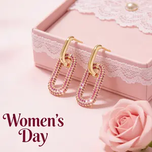 Diamond oval pendant earrings, non-fading, fashionable and sparkling, personalized stitching, perfect for holiday gifts, anniversaries, and International Women's Day, jewelry