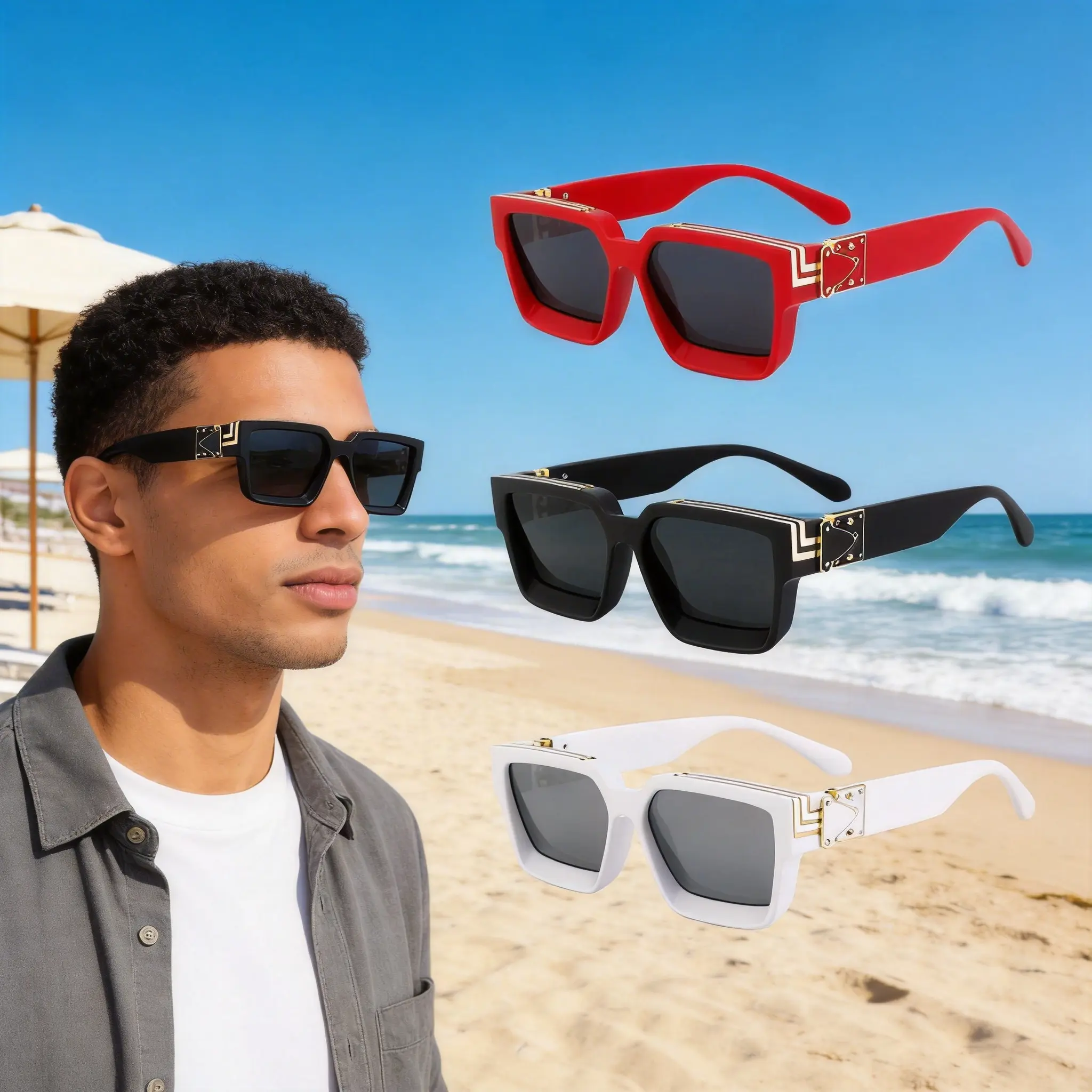 Unisex Millionaire-Inspired Streetwear Sunglasses - Internet Celebrity-Style Rectangle Full Rim Eyewear with Polyamide-Plastic Frame, Premium Glasses Box, Stylish Sunglasses, Contemporary Aesthetic Sunglasses, Trendy Frames Sunglasses