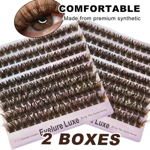Two Boxes 120D 240pcs Brown Fluffy Lash Clusters Natural Eyelash Extensions C Curve DIY Cluster Lashes With Thin Band For Salon-Quality Natural Look Segmented Single Cluster Small Flare Down Lash Cluster,Eye Lash Clusters,Individual Eyelashes,Fake Lashes