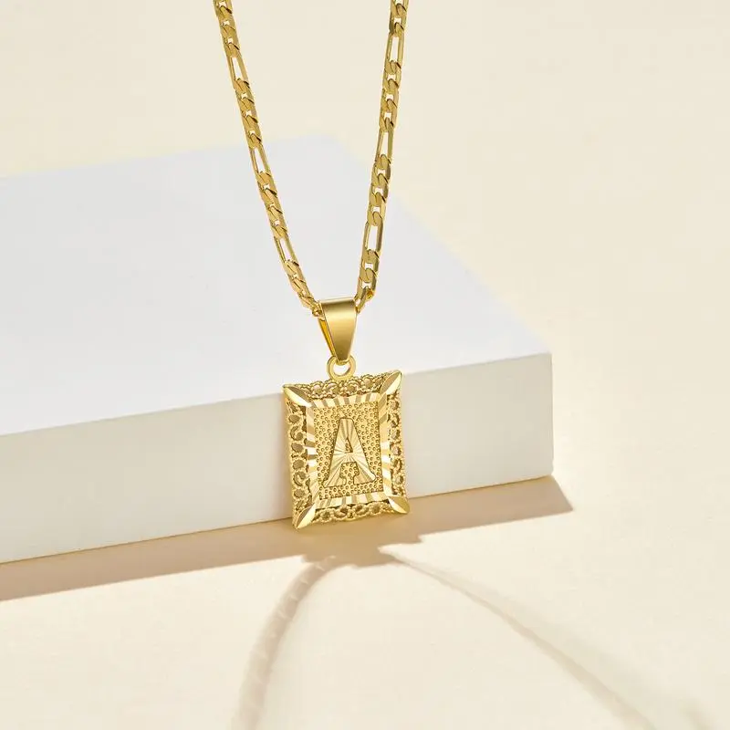 IRADA Initial Letter Pendant Necklace for Men Women, wealthy 14K Gold Plated Square Capital Monogram Necklace Everyday versatile necklace,Labor Day Gifts