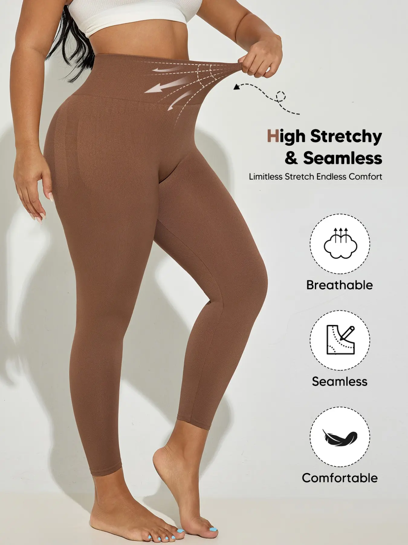 Women's Plus Size High Waisted Tummy Control Leggings, High Waist Sportswear, Butt Lift Squat Proof Compression Pants, Full Length Body Shaper Tights, Breathable Activewear Bottoms, 5 Colors Available