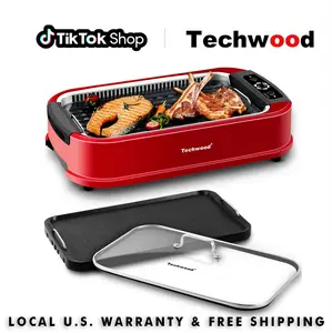 Techwood 1500W Nonstick Smokeless Indoor Grill & Griddle - Portable Barbecue Grill with Tempered Glass Lid, Korean Turbo Smoke Extractor, Drip Tray, Double Removable Cooking Plates, Compact Black Mini Rack,#SummerWins #DealsForYouDayss, Grill And Griddle