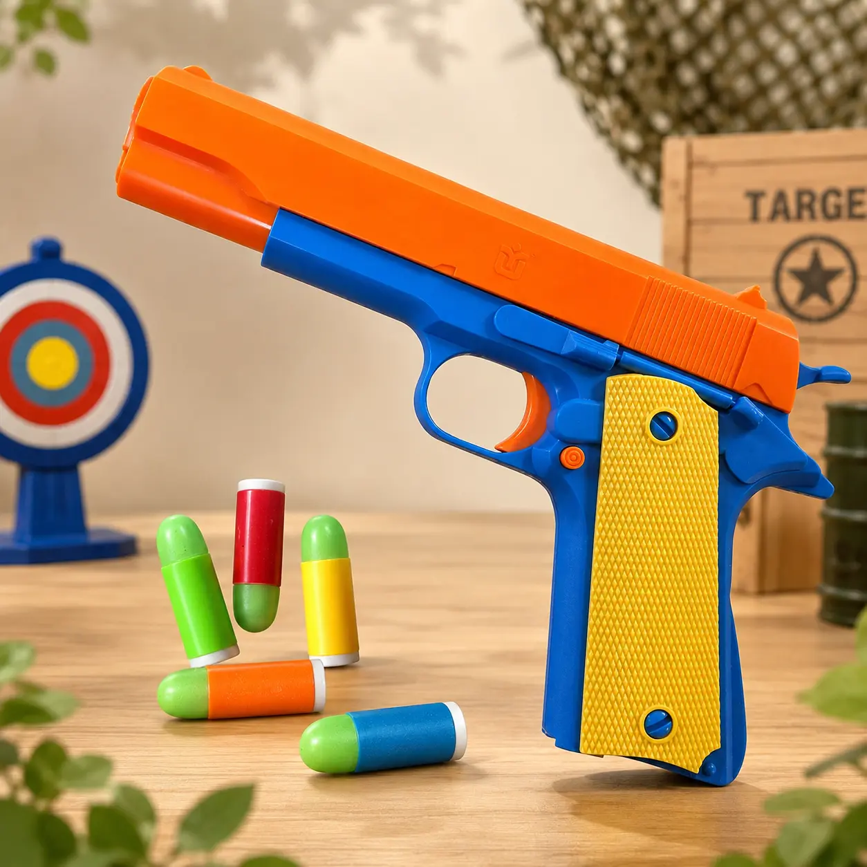 Classic Toy Gun Soft Bullet Blaster Pistol – Removable Magazine, Fun Slide Action, 20 Soft Bullets, Safety Orange, Kids Roleplay Ages 6+