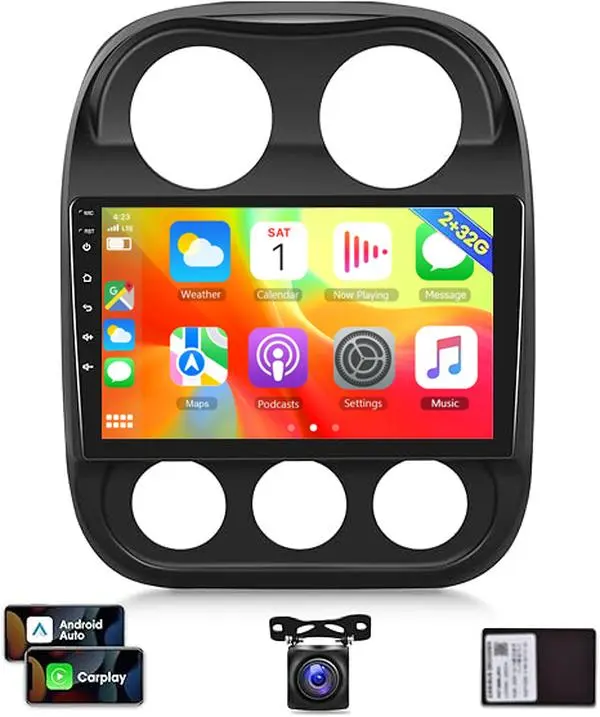 Rimoody [2G+64G] Car Radio for Jeep Compass Patriot 2010-2016, 10.1 inch Android 15 Touch Screen Stereo, Carplay/Android Auto/Mirror Link/1080P/SWC/Bluetooth/WiFi + AHD Backup Camera for Jeep Compass, Android Car Player, Car Audio