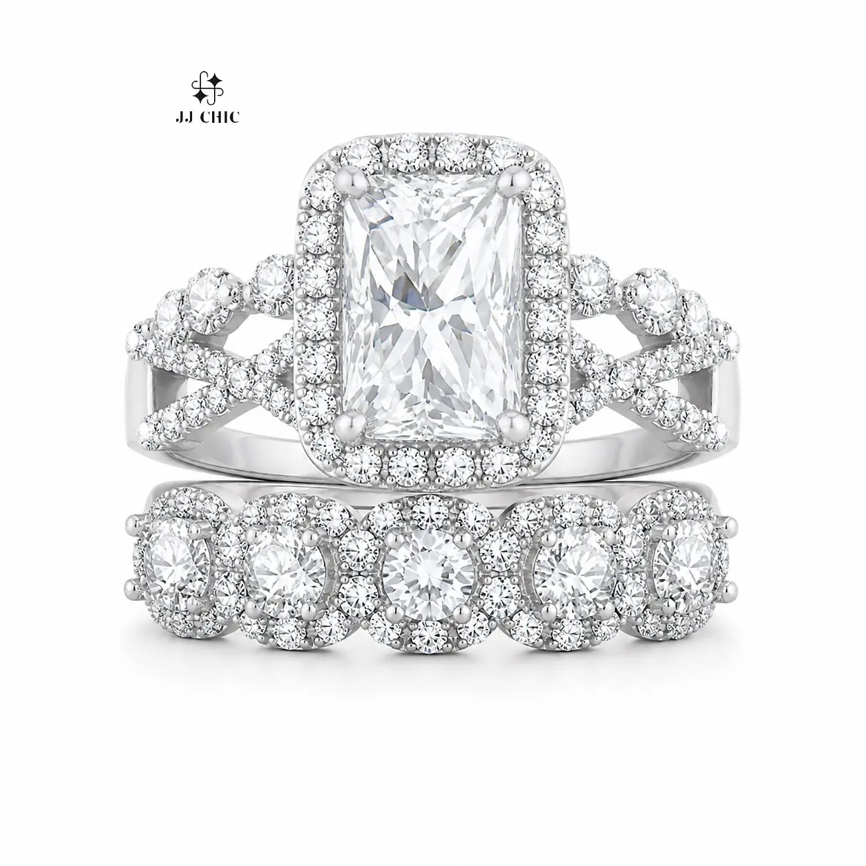 JJ CHIC 5CT Radiant Cut Halo Bridal Ring Set for Women, Engagement Ring with Matching Wedding Band Band Rings JJ CHIC 5CT Radiant Cut Halo Bridal Ring Set for Women, Engagement Ring with Matching Wedding Band Band Rings