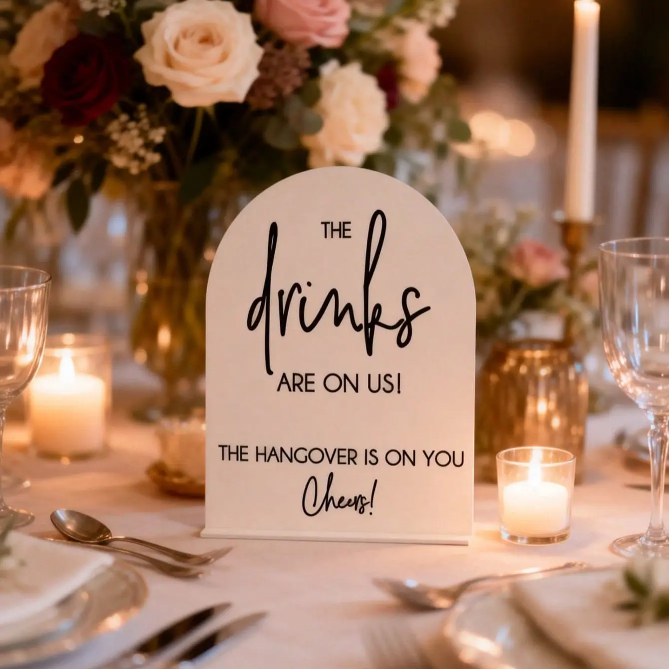 2D Printed Wedding Bar Logo with Stand, 5x7 Inch Acrylic Decor, Acrylic Desktop Decoration, Perfect for Weddings, Ceremonies, Bride Gifts, Desktop Display, Acrylic Signage Plaque, Decorative Plaque
