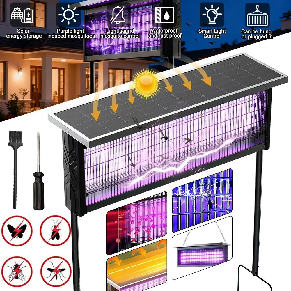 【Summerfinds】20W High-Power Rechargeable Mosquito Trap Lamp, Wireless Portable Zapper, 6000mAh Battery, 3 Tubes, Waterproof Bug Killer, Dual Charging, Solar-Powered Household Electronic Insect Killer (SummerVibes), Abs, Moths