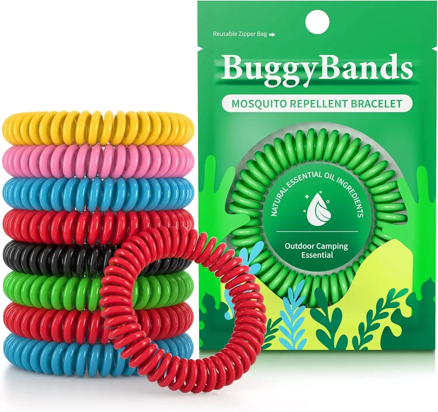 10 Pack Mosquito Bracelets for Adults and Kids, DEET Free Natural Waterproof Wristbands for Camping Hiking. Two package styles, shipped randomly.