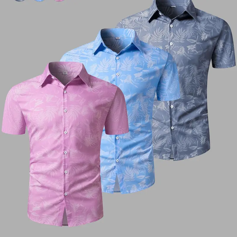 Men's Plants Print Shirt, Casual Printed, Regular Fit Casual Short Sleeve Top for Summer, Men's Clothes for Beach Vacation, Collared Tropical Menswear, Casual Button Front, Button Up Shirts, Button Down Front, Casual Fabric Clothing
