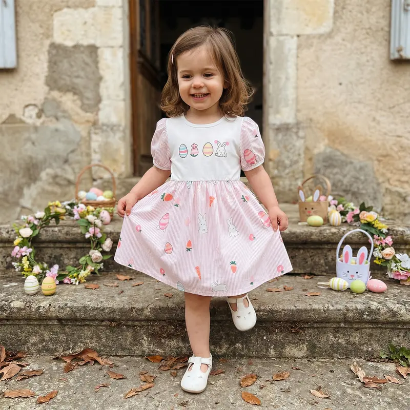 easter a line dress Aura Poplin Dress in Blue Bunnies