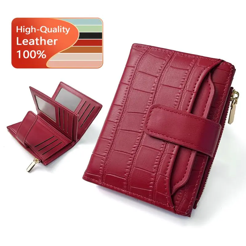 Women's Genuine Leather Bifold Wallet, Fashionable Minimalist Design with RFID Blocking, High Capacity and Zipper Pocket, Durable Bifold Wallet, Fashionable Wallet