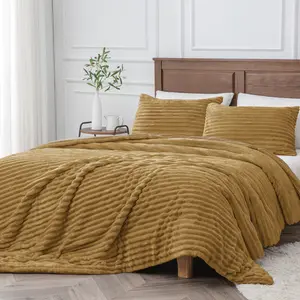 BEDELITE Oak Brown Striped Bed Comforter Bedding Set, Super Soft Warm Fluffy Plush Blankets, Machine Washable, Full Size