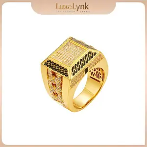 Square diamond gold plated statement ring - unique hip hop square top jewelry, suitable for men and women, timeless traditional punk retro exquisite accessories, big ring purchase, the best gift for him/her Black Friday