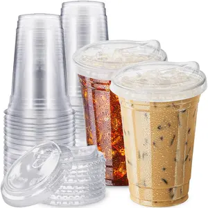 20 oz Clear Plastic Cups with Strawless Sip Lids, Reusable Iced Coffee Cups with Lids,Disposable Clear Plastic Cup with Lid for Iced Coffee,Smoothie,Cold Drinks for Party Disposable Products High Quality Plastic