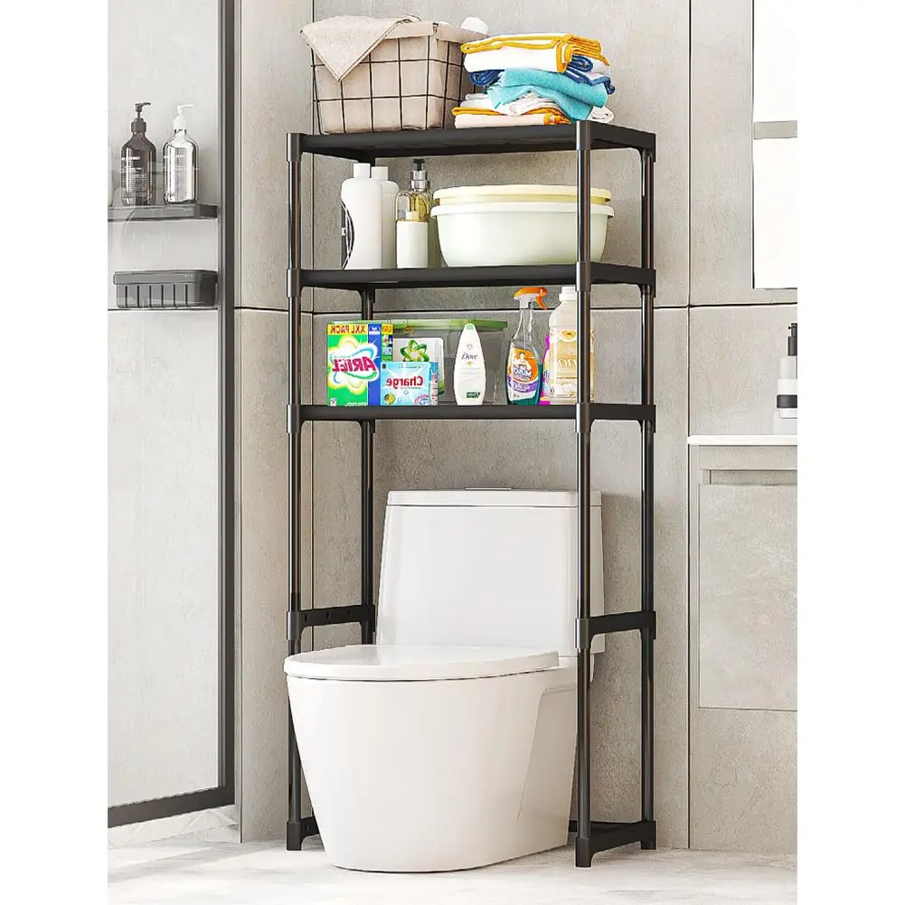 Garvee 3 Tier Bathroom Over Toilet Organizer Rack, Over The Toilet Storage Rack,Space Saver Metal Bathroom Shelves, Freestanding Bathrooms Shelves for Restroom Laundry Balcony, Black
