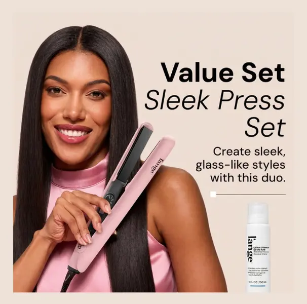 L'ANGE HAIR Silk Press Set - 1-Pass Ceramic Flat Iron & Anti-Frizz Spray for Smoothing Curly, Frizzy Hair - Adjustable Temp 250-450°F, Smooth