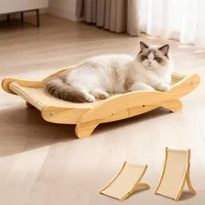 Cat Scratcher Lounge Bed, 3-in-1 Transformable Sisal Scratch Pad & Solid Wood Ladder, Natural Durable Scratching Board for Cats Kittens, Aesthetic Pet Furniture, Anti-Slip Cat Couch Sofa, Indoor Cat Toy Activity Center, Gift for Cat Lovers